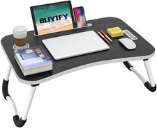 Folding Lap Desk, 23 Inch Portable Wood Black Laptop Bed Desk Lap Desk with Cup
