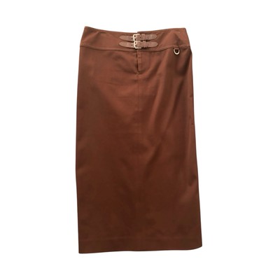 Ralph Lauren Pencil Midi Skirt Womens 4 Leather Buckle Brown Chic Elegant