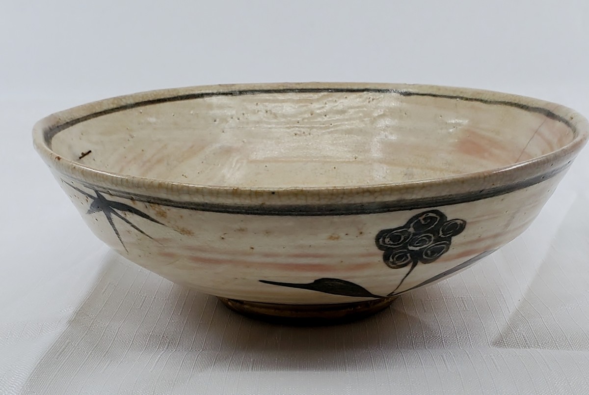 Antique Japanese Pottery Hakame Chawan Tea Bowl With Hand