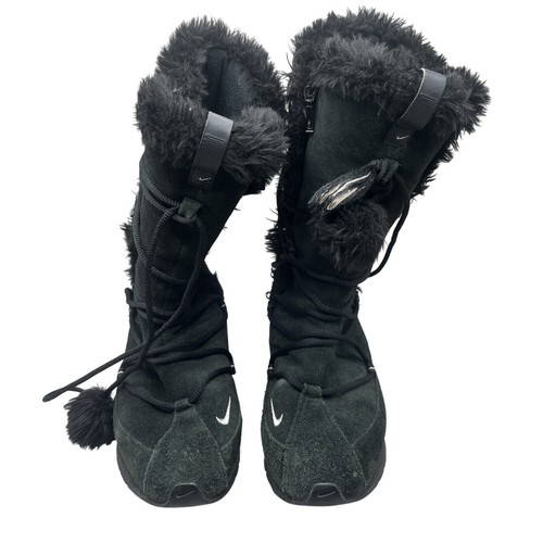 Stivali da neve invernali Nike donna taglia 8 neri scamosciati pelliccia sintetica metà polpaccio 311959 Y2K vintage