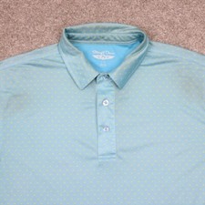 Straight Down Polo Shirt Mens Large Blue/Yellow Geometric S/S Golf Stretch