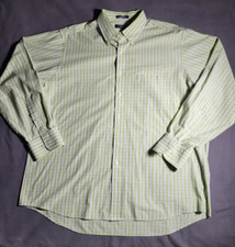 Chaps Shirt Men Size 17 1/2 Classic Fit Light Green Plaid Long Sleeve Button Up