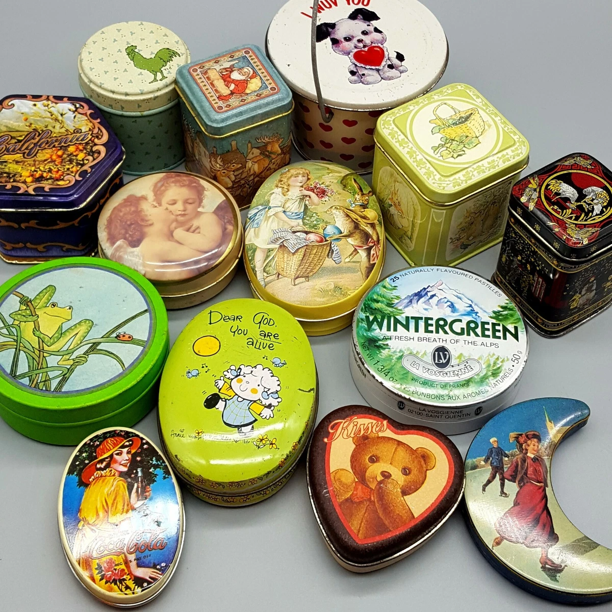 tin box with lid collection, 14 small boxes