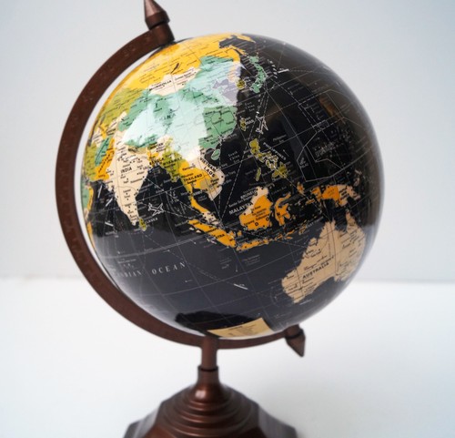 Black World Globe Map Vintage Style Decor Earth Oceans for School Education - Picture 3 of 7