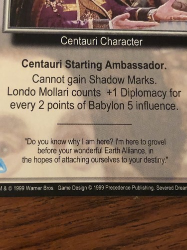 LONDO MOLLARI 1999 SEVERED DREAMS BABYLON 5 CCG RARE CARD NEAR MINT UNPLAYED - Picture 3 of 4