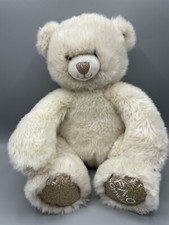 FAO Schwarz Plush Soft White Teddy Bear with Gold Sparkly Glitter 12"