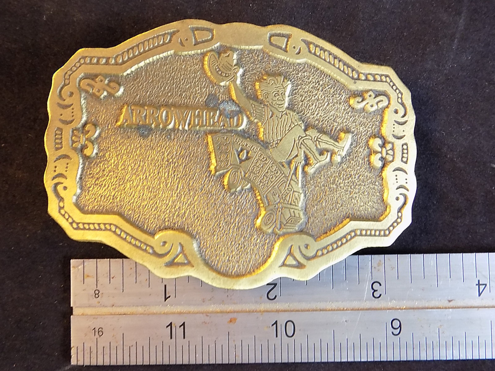 LARGE SOLID BRASS BELT BUCKLE Arrowhead Cowboy Ri… - image 4