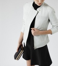 $745 Reiss Ice Blue Liotta Multi Stitch Detail Leather Coat Fitted Jacket ( M ) 