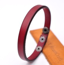 Cool Plain Slim Chic Genuine Leather Bracelet Cuff Wristband Men Women Red
