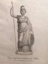 Minerva Signed Titled Copper Engraving Framed ‪12.25 x 15.25‬ c1789 