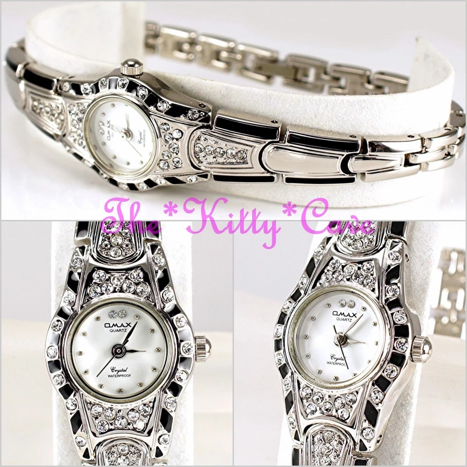 Omax Vintage Smalto Nero Argento Rodio Placcato Movimento Seiko Orologio - Immagine 3 di 4