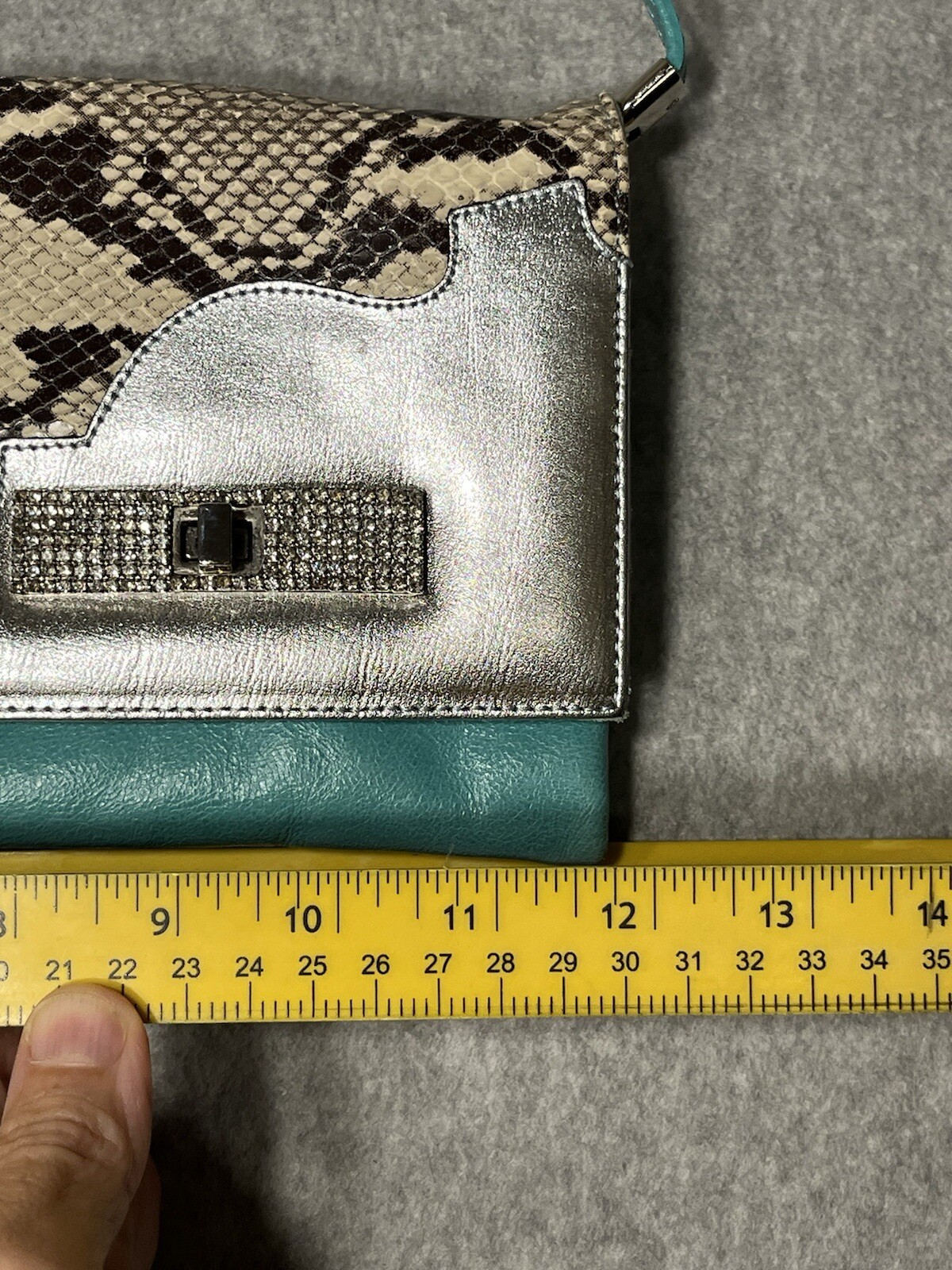 Leather Python Snakeskin purse shoulder clutch Tu… - image 17