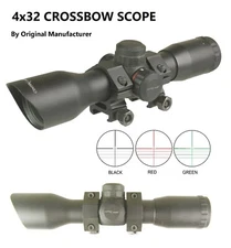 4X32 Crossbow Compact Multi Range Reticle Scope Red Green With Rings Flip Up Cap