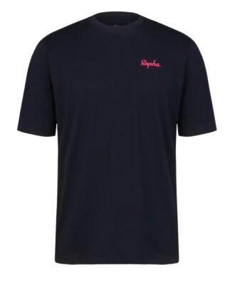 Rapha LOGO Kurzarm T-Shirt Dark Navy/Hi-Vis Pink Neu mit Etikett Größe M
