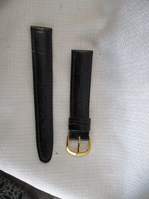 GENUINE leather  watchstrap watch band strap 18mm GOLD black croco embossed