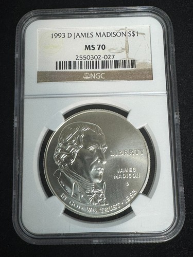 1993-D James Madison Commemorative Dollar MS70 NGC Brown Label - 第 1/3 張圖片