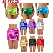 Women's Wet Look Faux Leather Pencil Mini Skirt High Waist Shiny Skirts