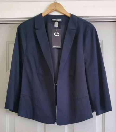 $249 Gerry Weber Kleider Navy Cotton Jacket - Size 18 - NEW