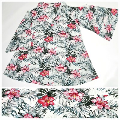 Solitaire Swim Size Small Cover Up Tropical Print Crochet Trim Cold Shoulder