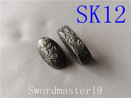 Handmade Black Iron Ocean Wave Fuchi Kashira for Japanese Katana Wakizashi Tanto