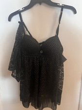 Seductive Wear by Cinema Etoile Black/Gold Lace Babydoll set Sz S With Panties