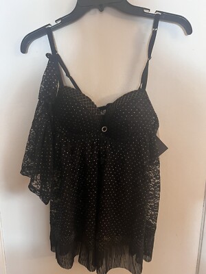 Seductive Wear by Cinema Etoile Black/Gold Lace Babydoll set Sz S With Panties