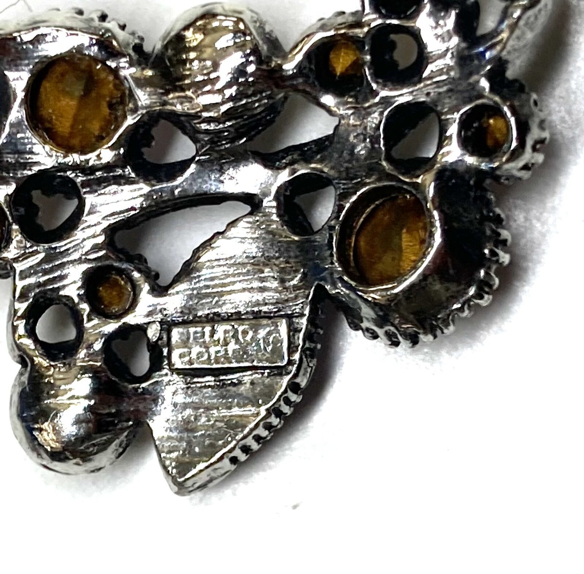 Rare Vintage Signed SELRO CORP. Silver Purple Rhinestone Faux 