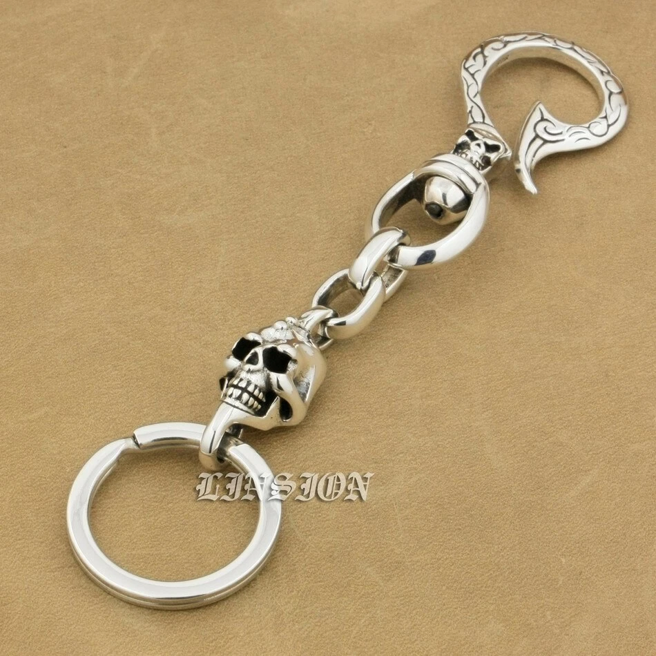 Skull Hook Belt Clip 925 Sterling Silver KeyRing Biker Punk Keychain 9T011A BZ - Image 2 of 4