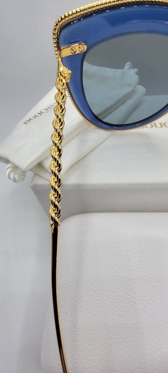 Boucheron 51MM Cat Eye Sunglasses Blue/Gold /Gray BC0044S 006