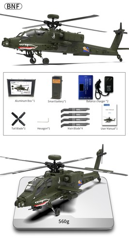 YXZNRC F11 AH-64D Apache 6Axis Gyro 6CH 3D Flybarless RC Helicopter 2 Battery - Picture 22 of 23