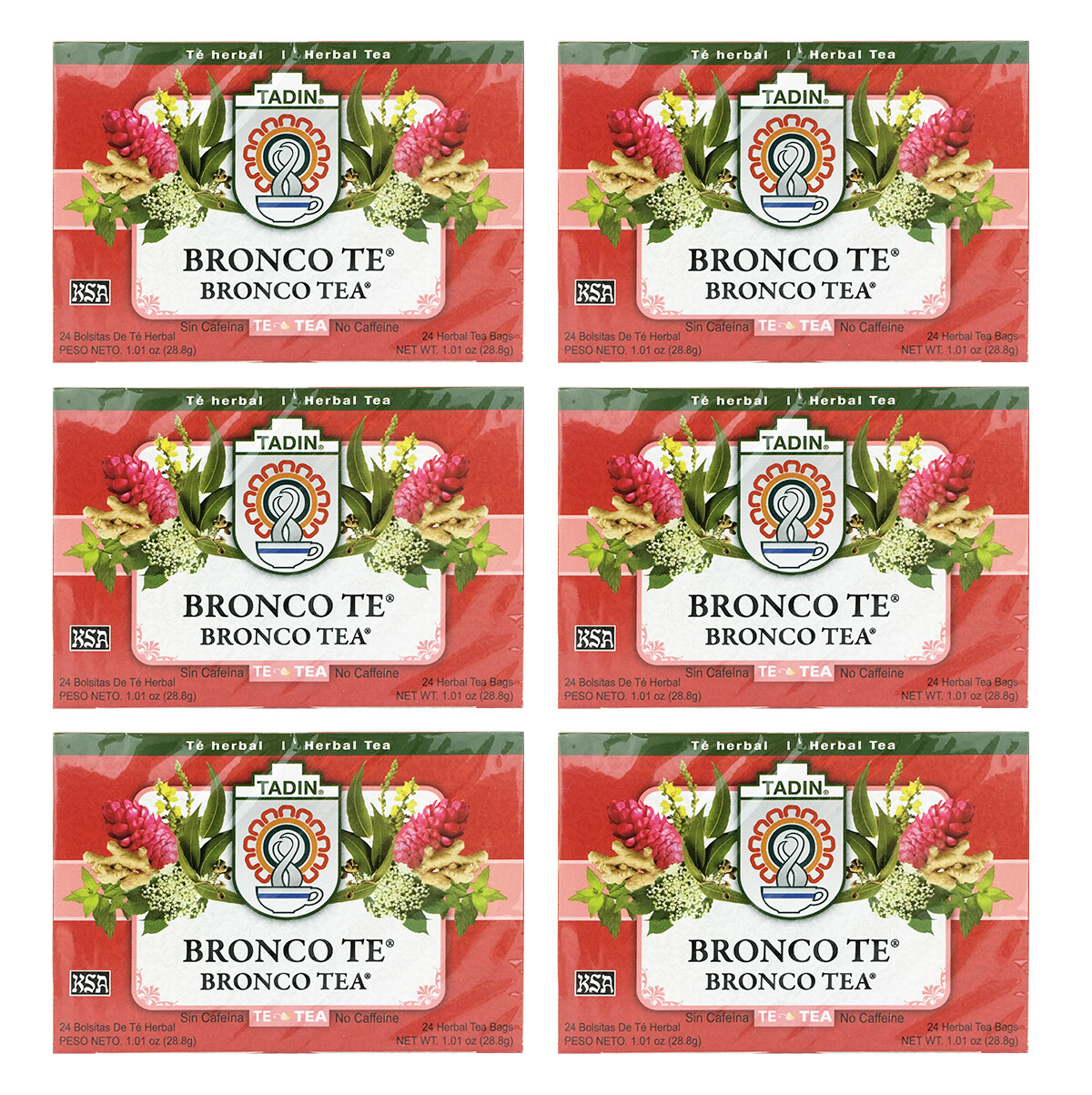 Tadin Bronco Te Herbal Tea, Made in USA 24 Bags  (6 BOXES)  