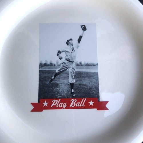 Vintage Pottery Barn Baseball 8” Stoneware Play Ball Photo Plates Set Of 4 - Picture 5 of 9