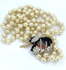 Vintage Hattie Carnegie Lucite Elephant Rhinestone Double Strand Necklace