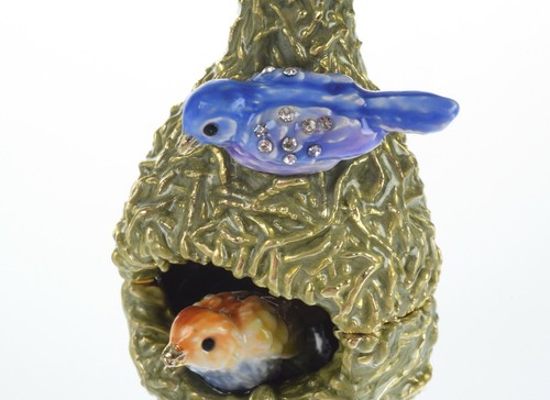 Green Bird nest Trinket Box Hand made by Keren Kopal with Austrian Crystals - Picture 7 of 9