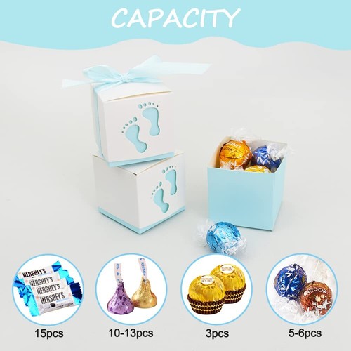 25 Pcs 2.4" Blue Baby Shower Favor Boxes Footprint Party Candy Boxes for Boys - Picture 4 of 6