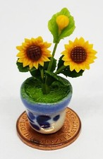 Dolls House Sunflowers Bunch Of 2 In Pot 1:12 Scale Miniature Flowers T1 tumdee