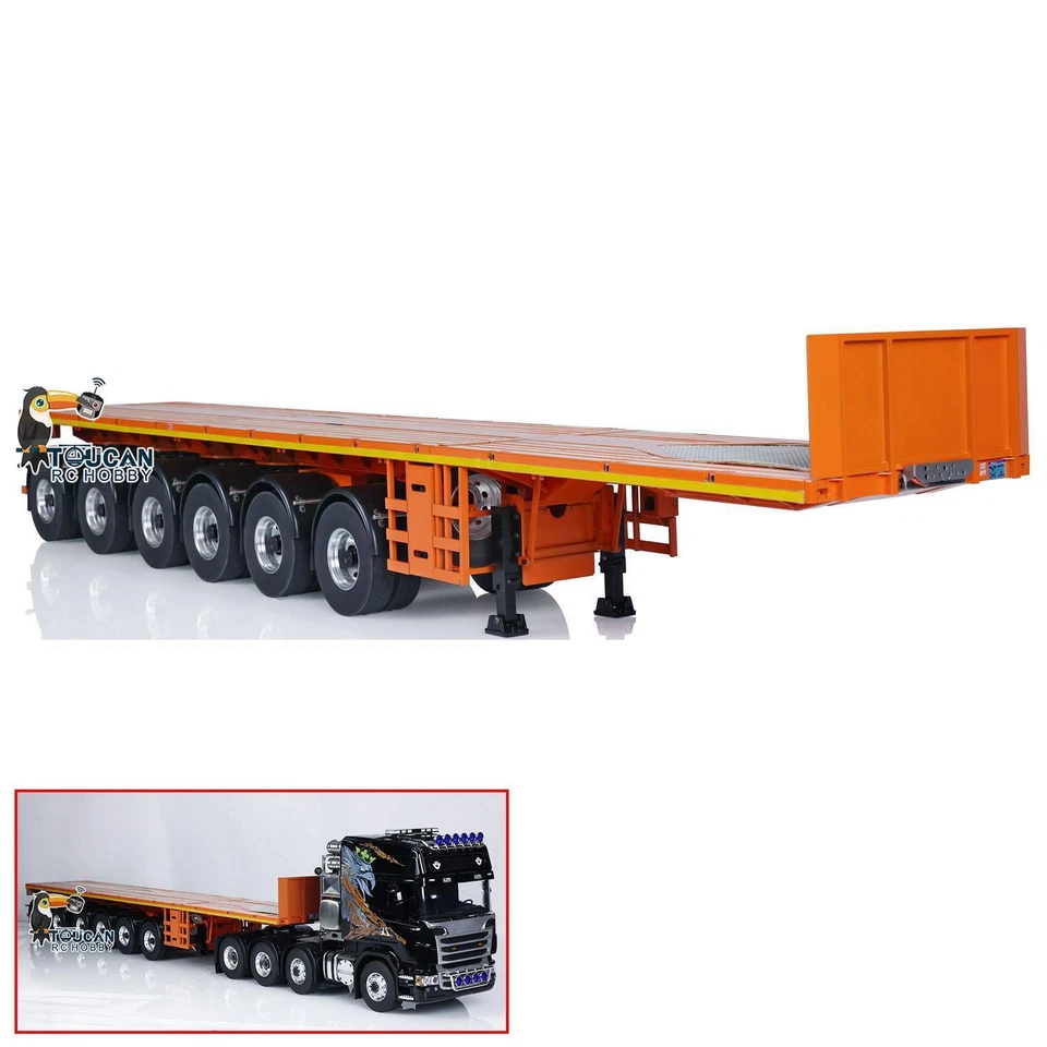 1/14 6-Axle Metal Flat Trailer W/ Servo for Remote Control Tractor Truck Car - Image 3 of 4