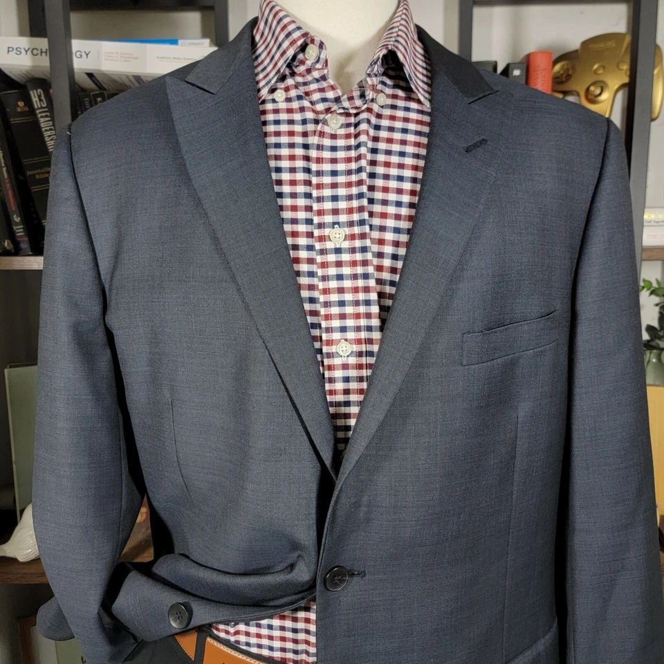Abrigo Blazer Deportivo Perry Ellis Para Hombre Dos Botones Gris Sólido Lana Pico Talla 46L Foto 2 de 4