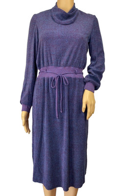 VTG COCO California size 10 Terry Cloth Mod Dress Purple Blue Mock Neck 60's