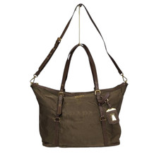 PRADA Khaki Brown Nylon 2Way Shoulder Bag Handbag Name Strap Used