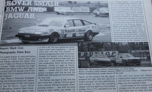 Original 1983 Motor mag extract report - ROVER SD1 smash BMW CSi & JAGUAR on TT