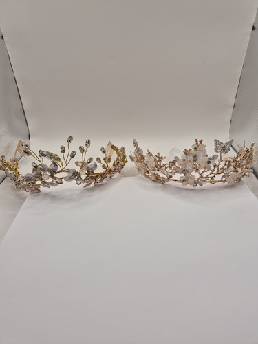 Butterfly Crown Tiara Bridal Wedding Queen Princess Headpiece Pearl Crystal Pair
