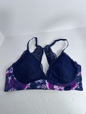 Victorias Secret PINK size M lightly lined partially wired bra navy floral pads
