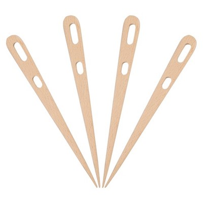 Weaving Needle, 4pcs Wooden Knitting Needles Hand Loom Stick 2 Hole, Khaki Color