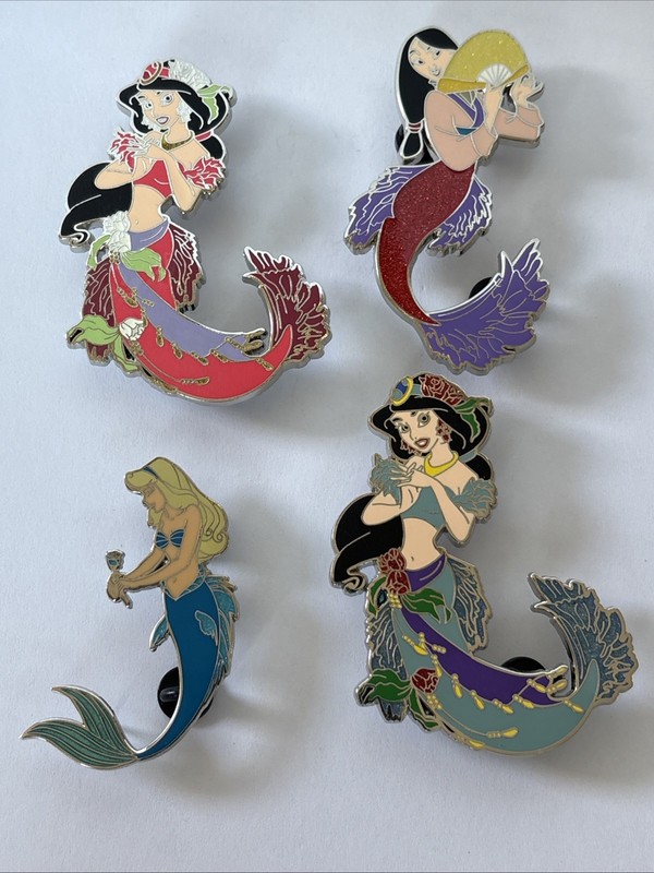 Fantasy Disney Pin Lot Mermaid Princess Mulan Fan Jasmine Flower  Aurora Rose