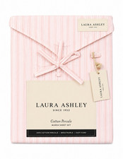 Laura Ashley Queen Sheet Set 100 Cotton Percale Pink/White Stripe Breathable