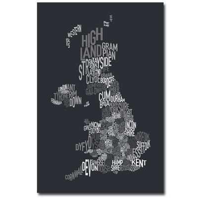 UK County Text Map Canvas Art by Michael Tompsett, 22 by 32-Inch