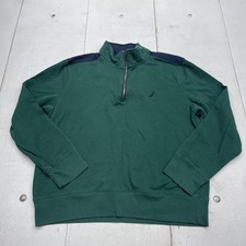 Nautica Sweatshirt Mens Medium Green 1/4 Zip Fleece Pullover Mock Neck Logo