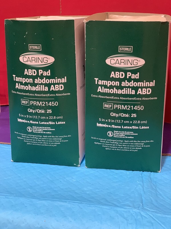 ABD Pad  Medline # PRM 21450, Size : 5”x9”, 25/ Bx, Two Boxes In $15