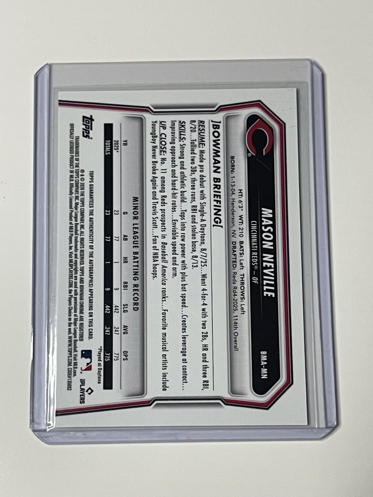 2026 Bowman Chrome Mason Neville Auto Cincinnati Reds Mega Box Autograph view 2